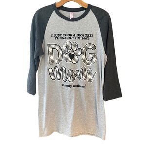 Simply Southern Sz S Gray Novelty Dog Mom Baseball Style Casual T-Shirt
